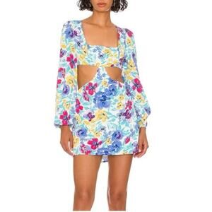 More To Come Sonya Cut Out Dress in Blue Floral Size Small